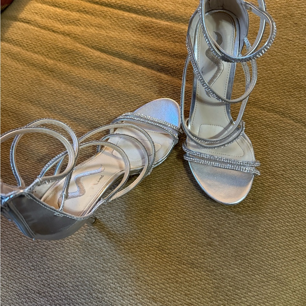 Nina Silver Stiletto Heels with Strappy Design